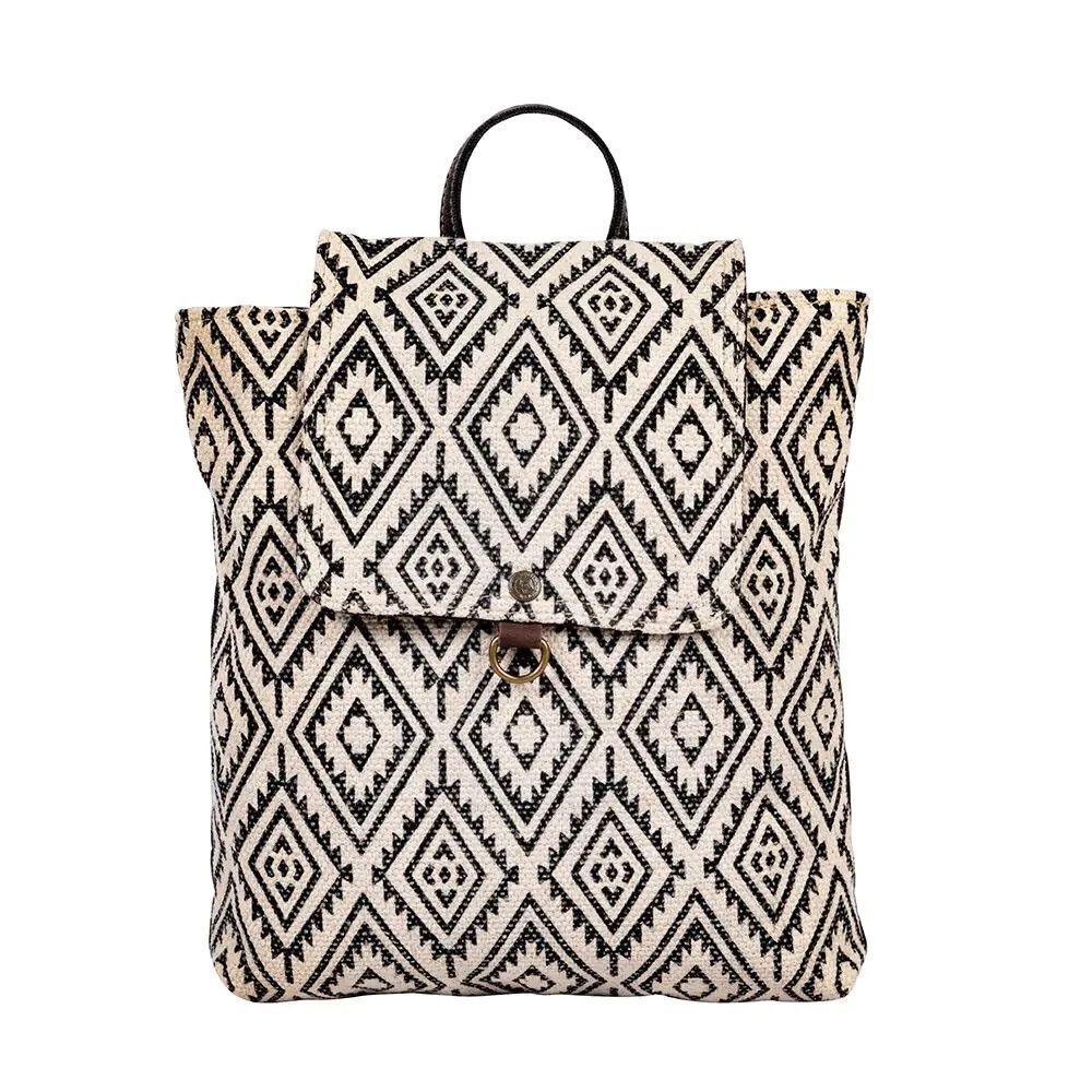 Myra Bag Handmade Dune Backpack Upcycled Canvas & Cowhide Leather - Picture 8 of 13